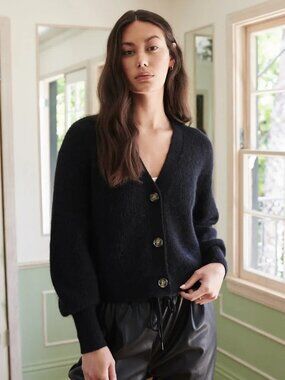 Medium Quince Black Baby Alpaca Wool Cardigan NWOT